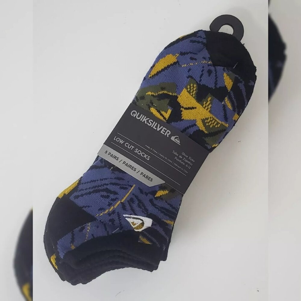 QUIKSILVER LOWCUT SOCKS MEN'S 5 PAIRS-SHOE SIZE 6-12 MULTICOLOR